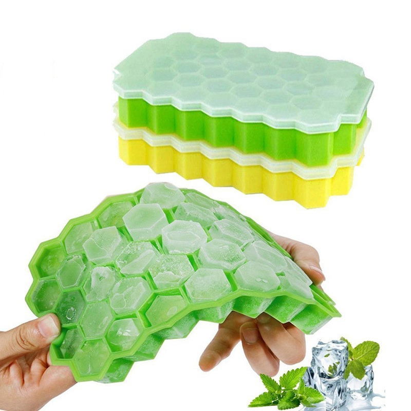 Honeycomb Ice Cube Bakke, 37 Gitter Food Grad Silicone Ice Cube Maker Form med låg let aftagelig formisbakke Form til isfest Kold drikke Whisky Cocktail